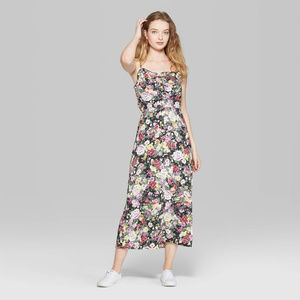 Floral Print Strappy Tie Front Midi Slip Dress